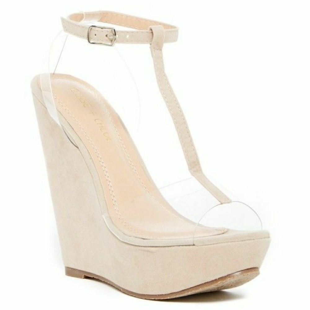 NWT Clear and nude wedge sandals